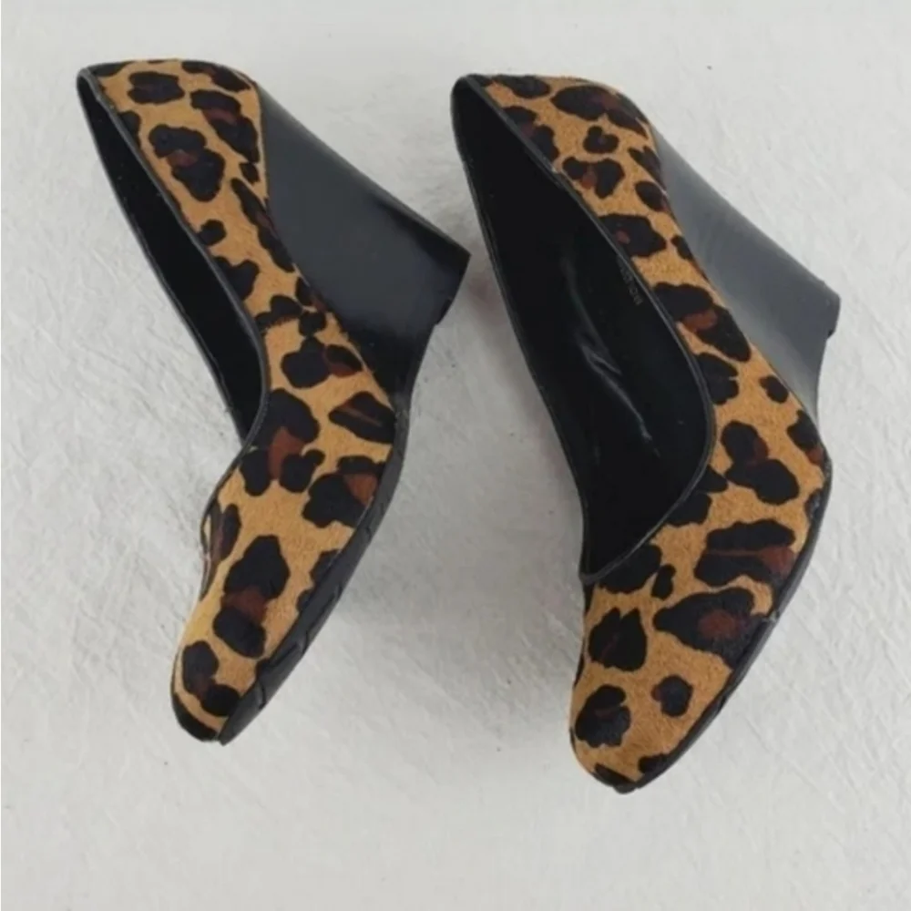 BCBGeneration leapard print real cow fur wedge shoes 6.5